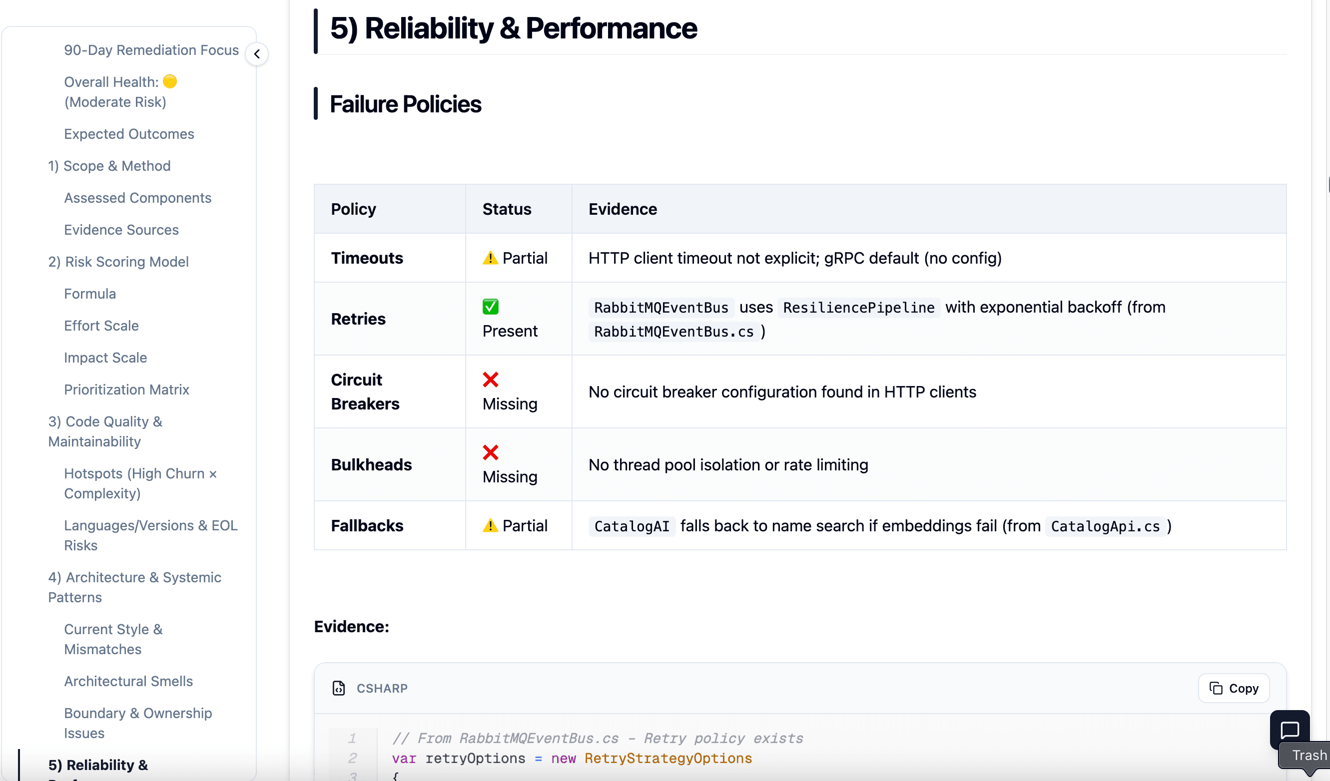 Technical Assessment — failure policies table